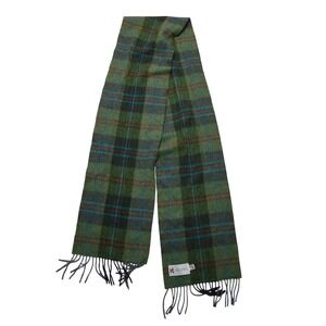 John Hanly Scarf Womens One Size Green Plaid 100% Lambswool Fringe Ireland